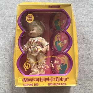 Vintage Horsman Musical Lullaby Baby Doll Pull String Head Moves w/Music 12"